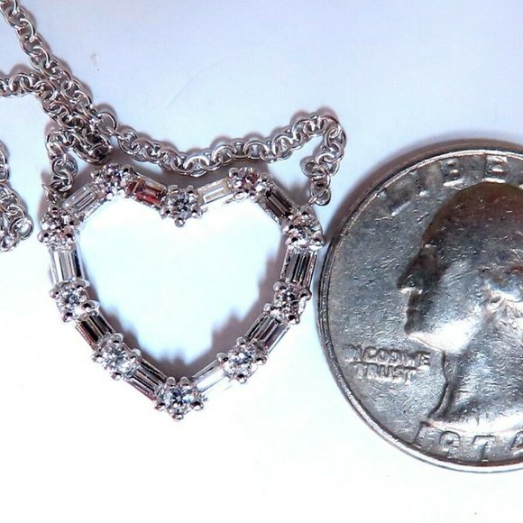 1.05ct Natural Baguette & Rounds Diamonds Heart Necklace 14kt